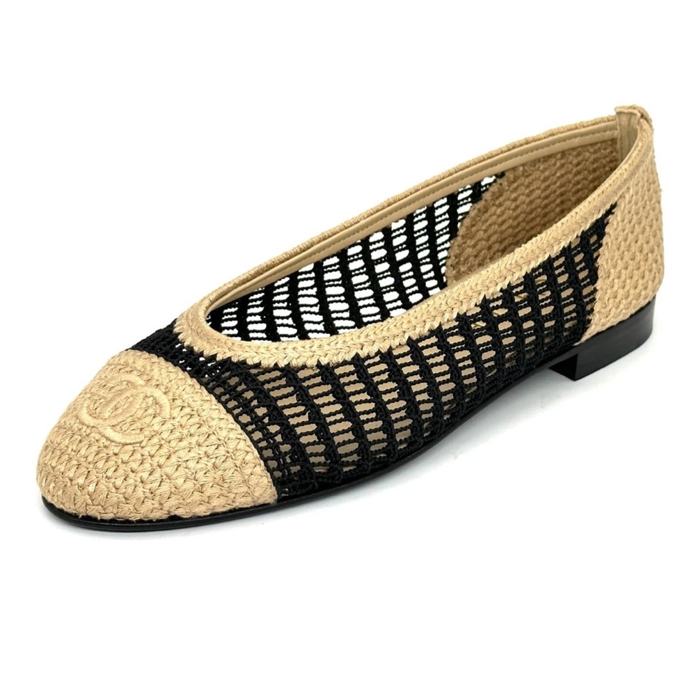 CHANEL 25P BNIB Raffia Ballet Flats 38